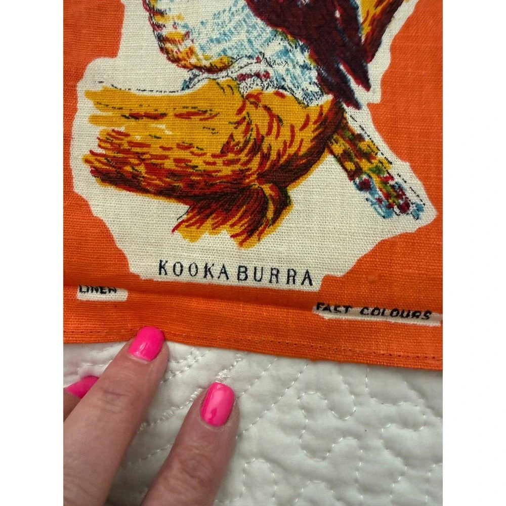 Citer Australia Tea Towel Vintage Orange Linen Map Souvenir Wildlife Cottagecore